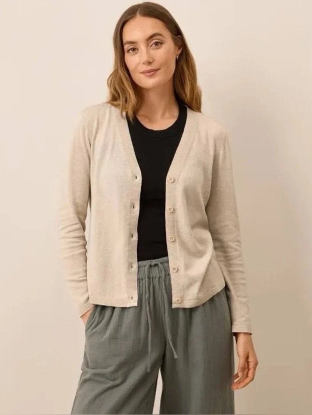 NWOT Pact Organic Cotton 100% sustainable classic fine knit v-neck cardigan